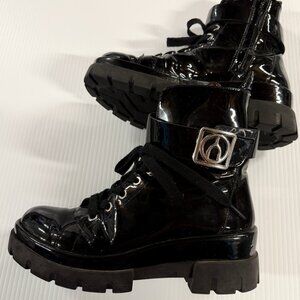Black Wishbone Combat Boots